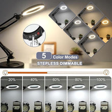 Load image into Gallery viewer, 10X Magnifying Glass with Light, Krstlv Upgrade Button 5 Color Modes Stepless Dimmable 2-in-1 LED Lighted Desk Lamp &amp; Clamp, Hands Free Magnifier with Light and Stand for Craft Hobby Repair Close Work
