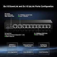 Load image into Gallery viewer, Binardat 10 Port Gigabit Ethernet Switch, 8 Ports 100/1000Mbps, 2 Gigabit Uplink, Support Vlan, Metal Case Unmanaged Plug and Play
