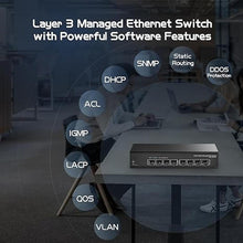 Load image into Gallery viewer, Binardat 8 Port 10 Gigabit SFP+ Managed Switch, Support 1G/10G SFP+ Module, 160Gbps Bandwidth, Web/CLI L3 Managed, Metal Fanless Fiber Desktop Network Switch
