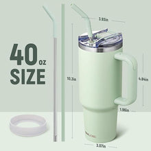 Load image into Gallery viewer, 40 oz Tumbler with Handle and Straw Lid,Insulated Reusable Stainless Steel Water Bottle Travel Mug?Cupholder Friendly Double Wall Vacuum Sealed Cup (Light Green)
