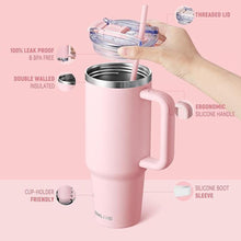 Load image into Gallery viewer, 40 oz Tumbler with Handle and Straw Lid,Insulated Reusable Stainless Steel Water Bottle Travel Mug?Cupholder Friendly Double Wall Vacuum Sealed Cup (Pink)

