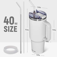 Load image into Gallery viewer, 40 oz Tumbler with Handle and Straw Lid,Insulated Reusable Stainless Steel Water Bottle Travel Mug?Cupholder Friendly Double Wall Vacuum Sealed Cup (Cold White)
