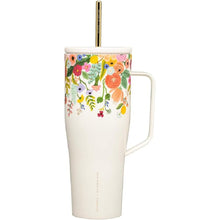 Load image into Gallery viewer, Corkcicle Rifle Paper Co. Tumbler With Straw and Handle, Reusable Water Bottle, Triple Insulated Travel Mug, BPA Free, Keeps Beverages Cold for 12 Hours &amp; Hot for 5 Hours, Garden Party Cream, 30 oz
