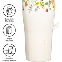 Load image into Gallery viewer, Corkcicle Rifle Paper Co. Tumbler With Straw and Handle, Reusable Water Bottle, Triple Insulated Travel Mug, BPA Free, Keeps Beverages Cold for 12 Hours &amp; Hot for 5 Hours, Garden Party Cream, 30 oz
