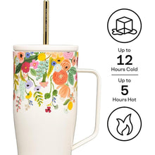 Load image into Gallery viewer, Corkcicle Rifle Paper Co. Tumbler With Straw and Handle, Reusable Water Bottle, Triple Insulated Travel Mug, BPA Free, Keeps Beverages Cold for 12 Hours &amp; Hot for 5 Hours, Garden Party Cream, 30 oz
