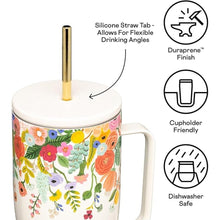 Load image into Gallery viewer, Corkcicle Rifle Paper Co. Tumbler With Straw and Handle, Reusable Water Bottle, Triple Insulated Travel Mug, BPA Free, Keeps Beverages Cold for 12 Hours &amp; Hot for 5 Hours, Garden Party Cream, 30 oz
