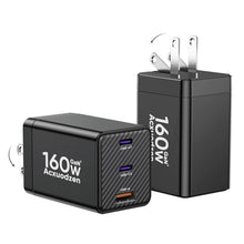 Load image into Gallery viewer, [2 Pack] USB C Charger Block 160W, 3-Port GaN Super Fast Charger, Dual 65W Type C Charging Block, Foldable QC3.0 Laptop Fast Charging Adapter for MacBook, iPhone, Samsung, Galaxy, iPad, Android, Black
