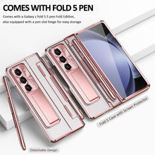Load image into Gallery viewer, Designed for Samsung Galaxy Z Fold 5 Case with S Pen &amp; S Pen Holder, Portable Kickstand &amp; Front Screen Protector Transparent Fold 5 Case Luxury Clear Case for Galaxy Z Fold 5 (2023), Rose Gold
