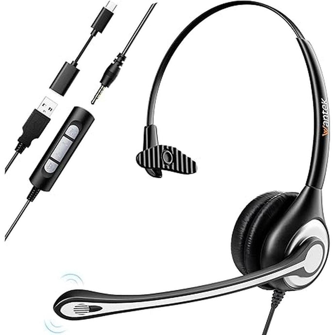 Headset wtih Mic, USB Headset with Microphone for PC, Computer Headset with Noise Canceling Microphone with Mute for Home Office Online Skype Zoom Meetings