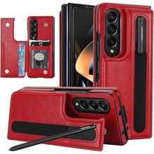 Load image into Gallery viewer, NINKI for Samsung Galaxy Z Fold 4 Case with S Pen Holder,Phone Case for Z Fold 4 Card Holder Shockproof Kickstand Flip Folio Plain Matte Leather with Wallet Case for Samsung Galaxy Z Fold 4 Red
