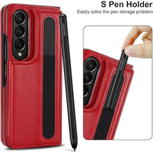 Load image into Gallery viewer, NINKI for Samsung Galaxy Z Fold 4 Case with S Pen Holder,Phone Case for Z Fold 4 Card Holder Shockproof Kickstand Flip Folio Plain Matte Leather with Wallet Case for Samsung Galaxy Z Fold 4 Red
