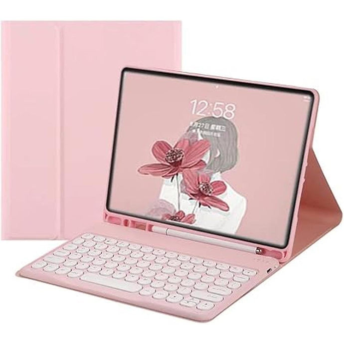 Keyboard Case for Galaxy Tab S10 Plus/S9 FE Plus/S9 Plus/S8 Plus/S7 Plus/S7 FE, Cute Round Keys Slim Folio Cover with S Pen Holder, Magnetically Wireless Detachable Keyboard (Pink)