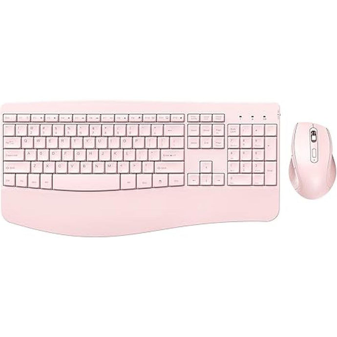 Wireless Keyboard and Mouse - Ergonomic Keyboard and Mouse Combo Full Size Keyboard Cordless with Palm Wrist Rest Ergonomic Mouse Wireless for Windows Computers Laptops - Pink