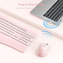 Load image into Gallery viewer, Wireless Keyboard and Mouse - Ergonomic Keyboard and Mouse Combo Full Size Keyboard Cordless with Palm Wrist Rest Ergonomic Mouse Wireless for Windows Computers Laptops - Pink
