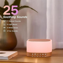 Load image into Gallery viewer, SleeZOO Sound Machine White Noise Machine with 25 Soothing Sounds 12 Colors Light with 10 Adjustable Levels 32 Adjustable Volumes 5 Timers Portable Sleep Machine for Adults Kids Baby (Wood)
