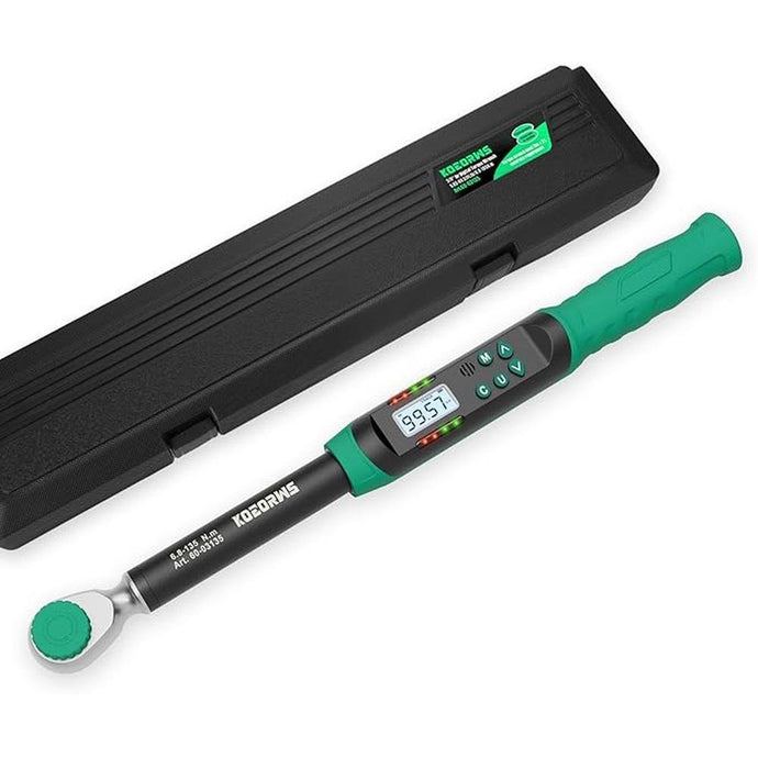 3/8 Inch Drive Digital Torque Wrench, 5.02-99.57Ft.lb/6.8-135N.m, Long Electronic Torque Wrench with Preset Value, Buzzer & LED Indicator, ±2% Accuracy Torque Wrench for Bike, Motorcycles