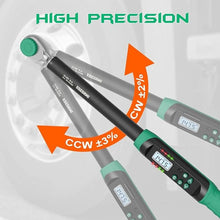Load image into Gallery viewer, 1/2 Inch Drive Digital Torque Wrench, 7.38-147.5Ft.lb/10-200N.m, Long Electronic Torque Wrench with Preset Value, Buzzer &amp; LED Indicator, 2% Accuracy for Bike, Motorcycles, Car
