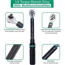 Load image into Gallery viewer, 1/4-Inch Drive Click Torque Wrench, 20-220 In.lb/2.26-24.9 Nm Dual-direction Torque Wrench, Bike Torque Wrenches with Dual Range Scales, Quick Release Reversible Head for Bicycle, Motorcycle
