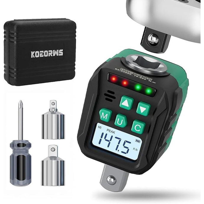 1/2-Inch Digital Torque Adapter, 7.38-147.5 Ft.lb/10-200 N.m, Electronic Torque Wrench Converter with ±2% Accuracy, Preset Function, Data Storage, 3/8” & 1/4” Adapter for Bike, Moto, Car