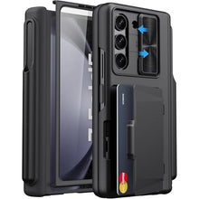 Load image into Gallery viewer, for Samsung Galaxy Z Fold 5 Case with Card Holder &amp; S Pen Holder &amp; Slide Lens Cover, Built-in Hinge Protection &amp; Screen Protector, Durable Sturdy Phone Cover Case for Galaxy Z Fold 5, Black
