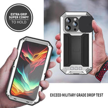 Load image into Gallery viewer, FW Compatible with iPhone 15 Pro Max Metal Case with Slide Camera Cover Built in Screen Protector Kickstand Full Body Hybrid Military Heavy Duty Armor Silicone Case for Man (Sliver)
