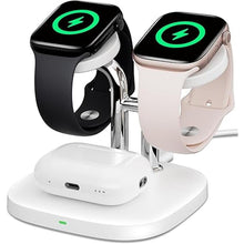 Load image into Gallery viewer, Dual Watch Charger with Fast Charging for Apple Watch, SwanScout 704A, 3-in-1 Wireless Charging Station Stand for Apple Watch Ultra 2/9/8/7/SE, Wireless Charger Dock for AirPods Pro 2/3/2 (White)
