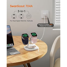 Load image into Gallery viewer, Dual Watch Charger with Fast Charging for Apple Watch, SwanScout 704A, 3-in-1 Wireless Charging Station Stand for Apple Watch Ultra 2/9/8/7/SE, Wireless Charger Dock for AirPods Pro 2/3/2 (White)
