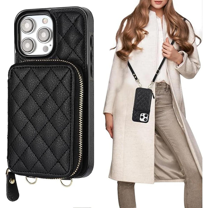 Bocasal Crossbody Wallet Case for iPhone 15 Pro Max, RFID Blocking PU Leather Zipper Handbag Purse Flip Cover, Kickstand Folio Case with Card Slots Holder Wrist Strap Lanyard 5G 6.7 Inch (Black)