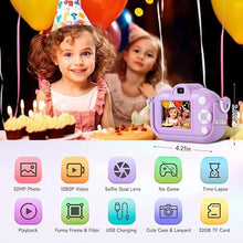 Load image into Gallery viewer, Kids Camera Toddler Toys for Girls Boys, YEEHAO 32MP Dual Lens Digital Camera for 3 4 5 6 7 8 9 Year Old Girl Christmas Birthday Gifts, 1080P Selfie Video Camera for Kids with 32GB SD Card
