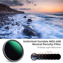 Load image into Gallery viewer, K&amp;F Concept 52mm Variable ND2-400 ND Lens Filter Waterproof 1-9 Stops Adjustable Ultra-Thin Camera Lens ND Filter with 24 Multi-Layer Coatings (D-Series)
