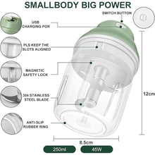 Load image into Gallery viewer, Electric Garlic Chopper, 250ML Garlic Mincer with Egg Beater, Mini Portable Vegetable Chopper, Garlic Grinder Masher Onion Chopper, USB Small Food Processor for Veggie, Garlic, Ginger, Chili(Green)
