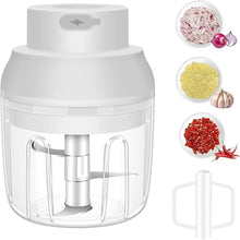 Load image into Gallery viewer, Electric Garlic Chopper, 250ML Garlic Mincer with Egg Beater, Mini Portable Vegetable Chopper, Garlic Grinder Masher Onion Chopper, USB Small Food Processor for Veggie, Garlic, Ginger, Chili(White)
