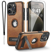 Load image into Gallery viewer, Magnetic for iPhone 15 Pro Max Leather Case,Built-in Invisible Stand [Compatible with Magsafe] Protective Slim Kickstand Phone Cover Compatible with iPhone 15 Pro Max (2023) 6.7"(Brown)
