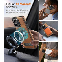 Load image into Gallery viewer, Magnetic for iPhone 15 Pro Max Leather Case,Built-in Invisible Stand [Compatible with Magsafe] Protective Slim Kickstand Phone Cover Compatible with iPhone 15 Pro Max (2023) 6.7"(Brown)
