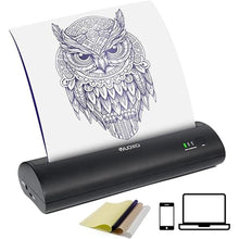 Load image into Gallery viewer, VLOXO Thermal Transfer Tattoo Printer, Cordless Portable Tattoo Machine Rechargeable Thermal Stencil Copier Compatible with iOS &amp; Android Phone with 10pcs Tattoo Transfer Paper
