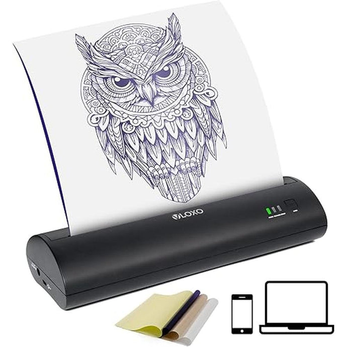 VLOXO Thermal Transfer Tattoo Printer, Cordless Portable Tattoo Machine Rechargeable Thermal Stencil Copier Compatible with iOS & Android Phone with 10pcs Tattoo Transfer Paper