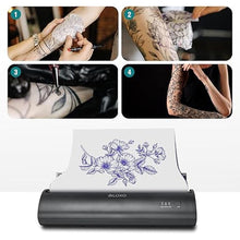 Load image into Gallery viewer, VLOXO Thermal Transfer Tattoo Printer, Cordless Portable Tattoo Machine Rechargeable Thermal Stencil Copier Compatible with iOS &amp; Android Phone with 10pcs Tattoo Transfer Paper
