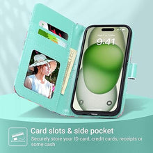 Load image into Gallery viewer, ULAK Compatible with iPhone 15 Wallet Case for Women, Premium PU Leather Flip Cover with Card Holder, Kickstand Feature Protective Purse Case for iPhone 15 2023 6.1 Inch, Mint
