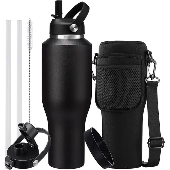 40 OZ Stainless-steel Insulated Water Bottles - Cold 48H & Hot 24H, Leak-Proof Metal Water Flask with Sleeve, Protective Boot, BPA Free Vacuum Insulated 40oz Water Bottle Fits In Cup Holder