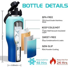 Load image into Gallery viewer, Insulated Water-Cup Skinny-Bottle 40 oz - Stainless Steel Insulated Water Bottles fits in Cup Holder, Leak Proof Metal Flask Water Cup with Straw Spout Lids for Women Men
