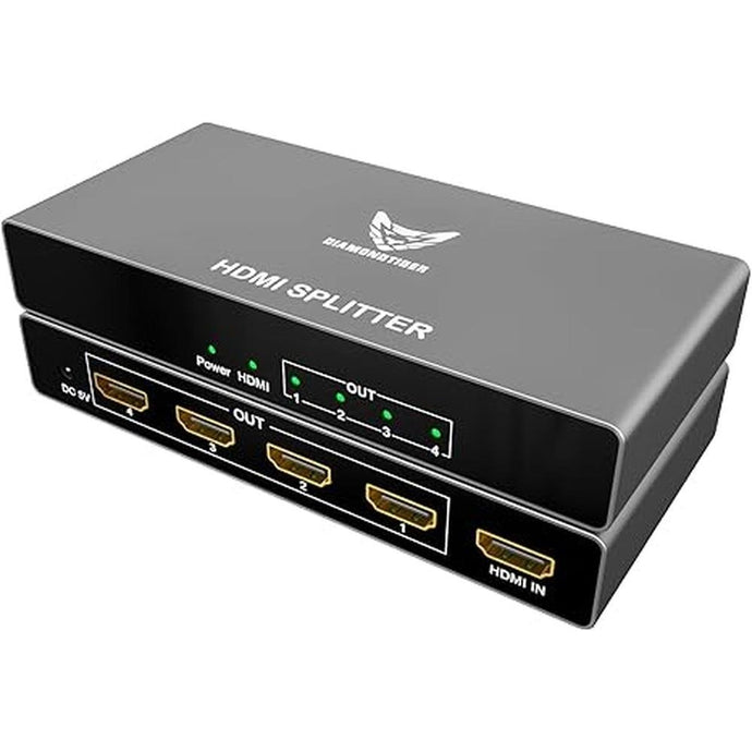 4K HDMI Splitter 1 in 4 Out - 4K @ 60Hz, HDMI 2.0, HDCP,18 Gbps,Ultra HD 4 Port HDMI Splitter for TV, 3 Layers Cascade, Extra Long Distance, 3D Audio Video Sync (1x4)