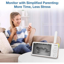 Load image into Gallery viewer, VTech V-Care VC2105 1080p FHD Over-The Crib Mount Smart Baby Monitor 5” 720p LCD Screen,Table Stand,Remote Access,Versatile Placement,Intelligence Detection, Sleep Analysis,18hrs Recording,with WiFi
