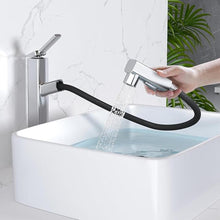 Load image into Gallery viewer, MIAOHUI Vessel Sink Faucet with Pull Out Sprayer, 3 Spray Mode Tall Bathroom Sink Faucet, High Bathroom Faucets for Sink 1 Hole, Single Handle Modern Vanity Faucet with Fountain Mode, Chrome
