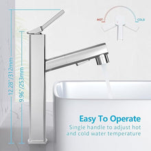 Load image into Gallery viewer, MIAOHUI Vessel Sink Faucet with Pull Out Sprayer, 3 Spray Mode Tall Bathroom Sink Faucet, High Bathroom Faucets for Sink 1 Hole, Single Handle Modern Vanity Faucet with Fountain Mode, Chrome
