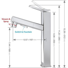 Load image into Gallery viewer, MIAOHUI Vessel Sink Faucet with Pull Out Sprayer, 3 Spray Mode Tall Bathroom Sink Faucet, High Bathroom Faucets for Sink 1 Hole, Single Handle Modern Vanity Faucet with Fountain Mode, Chrome
