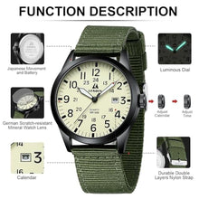 Load image into Gallery viewer, LN LENQIN Mens Watches Unisex Military Sport Nylon Strap Stylish Luminous Fashion Analog Quartz Watch for Men Waterproof Army Tactical Casual Wristwatch
