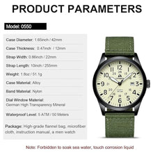 Load image into Gallery viewer, LN LENQIN Mens Watches Unisex Military Sport Nylon Strap Stylish Luminous Fashion Analog Quartz Watch for Men Waterproof Army Tactical Casual Wristwatch
