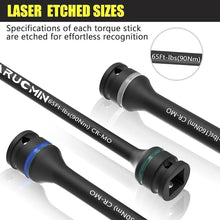 Load image into Gallery viewer, 1/2" Drive Torque Limiting Extension Bar Set, 10-Piece Lug Nut Torque Stick Set With 8 Inch Color-Coded 65 to 150 Ft-Lbs Torque Sticks
