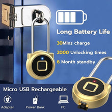 Load image into Gallery viewer, Fingerprint Lock - 2.1 Inch Long Shackle Combination Lock with Fingerprint Bluetooth, Smart Digital Biometric Padlock Keyless Waterproof Fingerprint Lock for Gym Locker Case Hasp Cabinet
