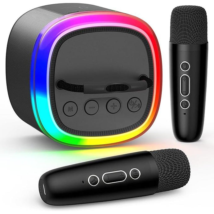 Karaoke Machine for Kids, Mini Bluetooth Speaker with 2 Wireless Microphones & Disco Lights for Kids Home Party, Xmas Birthday Gifts Toys for Girls Boys 4-12+ Years Old